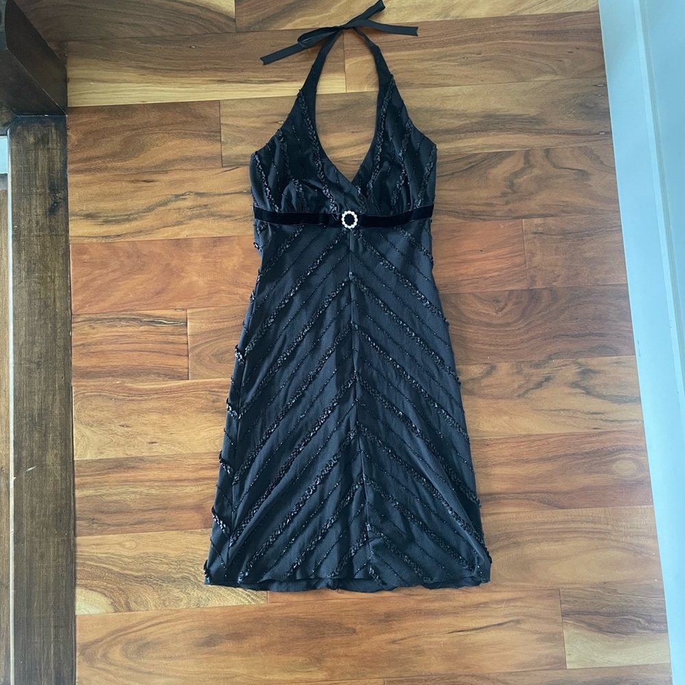 Vintage Fairweather Y2K Black One-Shoulder Halter Dress